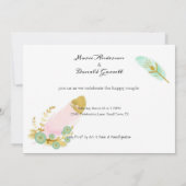 Boho Pink und Gold Feathers Verlobung Ankündigung (Rückseite)