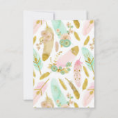 Boho Pink und Gold Feathers Verlobung Einladung (Rückseite)