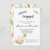 Boho Pink und Gold Feathers Verlobung Einladung (Vorne/Hinten)