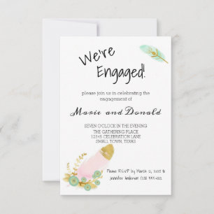 Boho Pink und Gold Federn Verlobungsladung