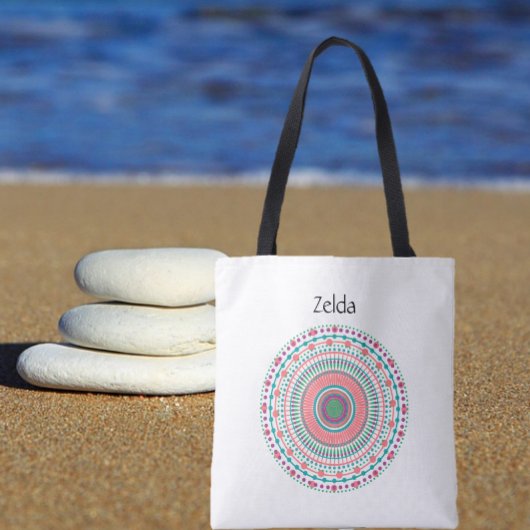 Boho Pink und Green Pastel Mandala Tasche