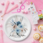 Boho Pink und Navy Peony Bouquet Wedding Pappteller (Party)