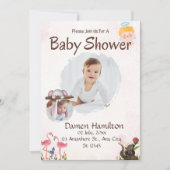 Boho Pink und White Watercolor Babydusche Einladung (Vorderseite)