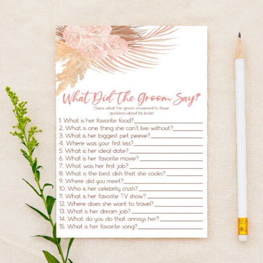 Boho Pink, was der Groom sagt, Brautparty-Spiel Briefpapier