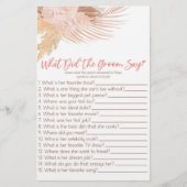 Boho Pink, was der Groom sagt, Brautparty-Spiel Briefpapier (Vorderseite)