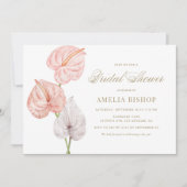 Boho Pink Watercolor Anthuriums Gold Brautparty Einladung (Vorderseite)