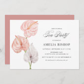 Boho Pink Watercolor Anthuriums Teezeremonie Party Einladung (Vorne/Hinten)