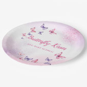 Boho Pink Watercolor Butterfly Babydusche Pappteller (Schrägansicht)