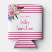 Boho Pink Watercolor Floral Custom Baby Dusche Dosenkühler (Rückseite)