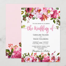 Boho Pink Watercolor Floral Typografy Wedding