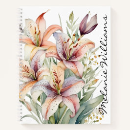 Boho Pink Watercolor Lilies | Personalisierter Nam Notizblock