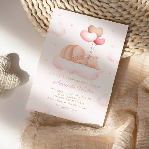 Boho Pink Watercolor Niedlich Balloon Girl Baby Du Einladung