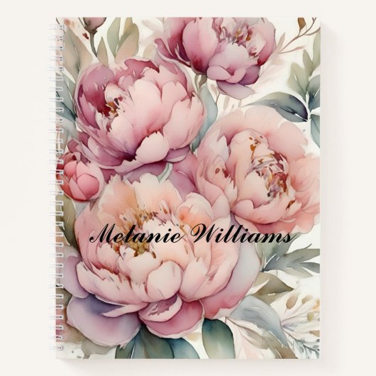 Boho Pink Watercolor Peonies | Personalisierter Na Notizblock (Vorderseite)