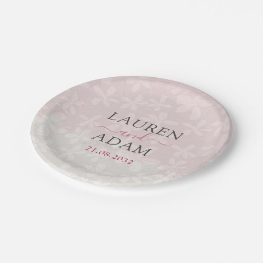 Boho Pink Watercolor-Wildblume Pappteller (Schrägansicht)