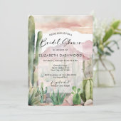 Boho Pink Watercolor Wüste Cactus Brautparty Einladung (Stehend Vorderseite)