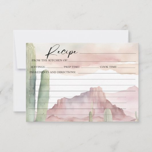 Boho Pink Watercolor Wüste Cactus Rezept Card Einladung (Vorderseite)