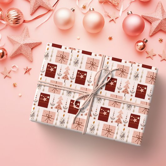 Boho Pink Weihnachten Geschenkpapier