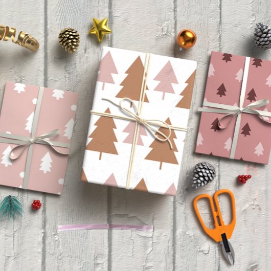 Boho pink Weihnachtsbaum Set 3 Geschenkpapier Set