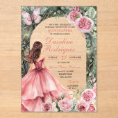 Boho Pink Whimsical Forest Quinceanera Acryleinladungen (Vorderseite)