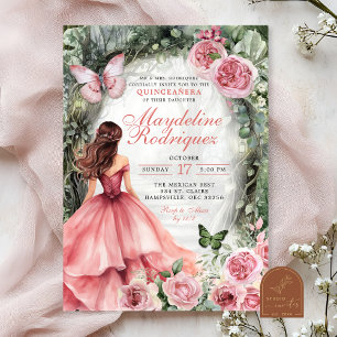 Boho Pink Whimsical Forest Quinceanera Einladung