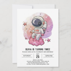 Boho Pink Whimsy Astronaut Geburtstag Einladung