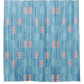 Boho Pink White Arrow Blue Hintergrund Duschvorhang (Vorderseite)
