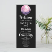 Boho Pink & White Full Moon Black Wedding Programm (Stehend Vorderseite)