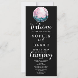 Boho Pink & White Full Moon Black Wedding Programm