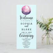 Boho Pink & White Full Moon Blue Wedding Programm (Stehend Vorderseite)