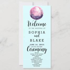 Boho Pink & White Full Moon Blue Wedding Programm