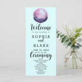 Boho Pink & White Full Moon Blue Wedding Programm (Stehend Vorderseite)