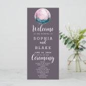 Boho Pink & White Full Moon Gray Wedding Programm (Stehend Vorderseite)