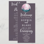 Boho Pink & White Full Moon Gray Wedding Programm (Vorne/Hinten)