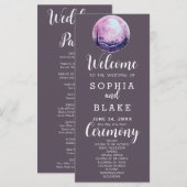 Boho Pink & White Full Moon Gray Wedding Programm (Vorne/Hinten)