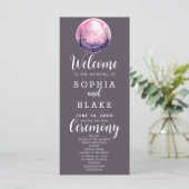 Boho Pink & White Full Moon Gray Wedding Programm (Stehend Vorderseite)