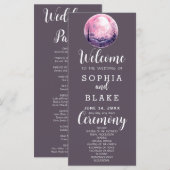 Boho Pink & White Full Moon Gray Wedding Programm (Vorne/Hinten)