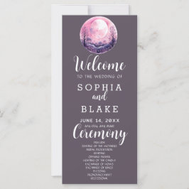 Boho Pink & White Full Moon Gray Wedding Programm