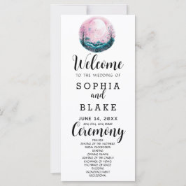Boho Pink & White Full Moon White Wedding Programm