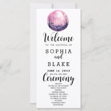 Boho Pink & White Full Moon White Wedding Programm