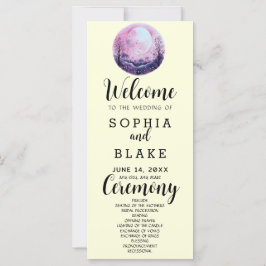 Boho Pink & White Full Moon Yellow Wedding Program