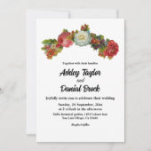 Boho Pink White Rote Rosen Floral Elegante Hochzei Einladung (Vorderseite)