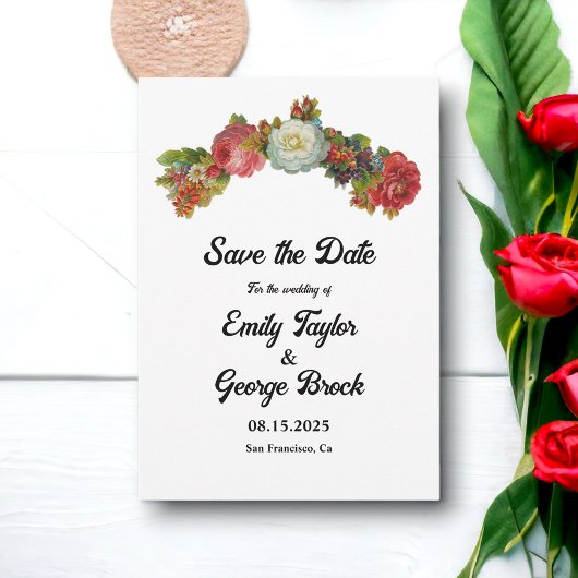 Boho Pink White Rote Rosen Floral Elegante Hochzei Save The Date