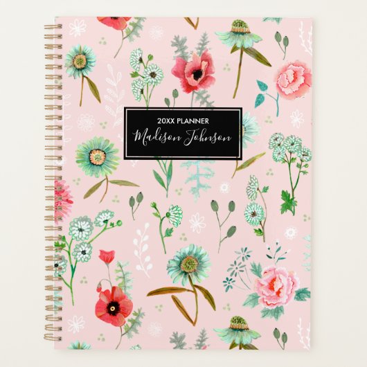 Boho Pink Wild Blume Pattern | Planer (Vorderseite)