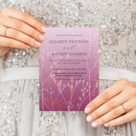 Boho Pink Wild Grasses & Foliage Wedding Einladung