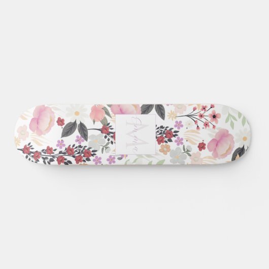 Boho Pink Wildblumen Blumenbilder Skateboard (Horizontal)
