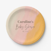 Boho Pink Yellow Script Custom Baby Shower   Pappteller (Vorderseite)