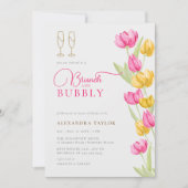 Boho Pink Yellow Tulips Gold Brunch Bubbly Bridal Einladung (Vorderseite)