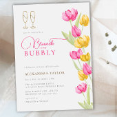 Boho Pink Yellow Tulips Gold Brunch Bubbly Bridal Einladung