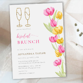 Boho Pink Yellow Tulips Gold Flutes Bridal Brunch Einladung