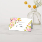 Boho pinkfarbene, blühende Wasserfarbe Hochzeit Platzkarte (Vorderseite)